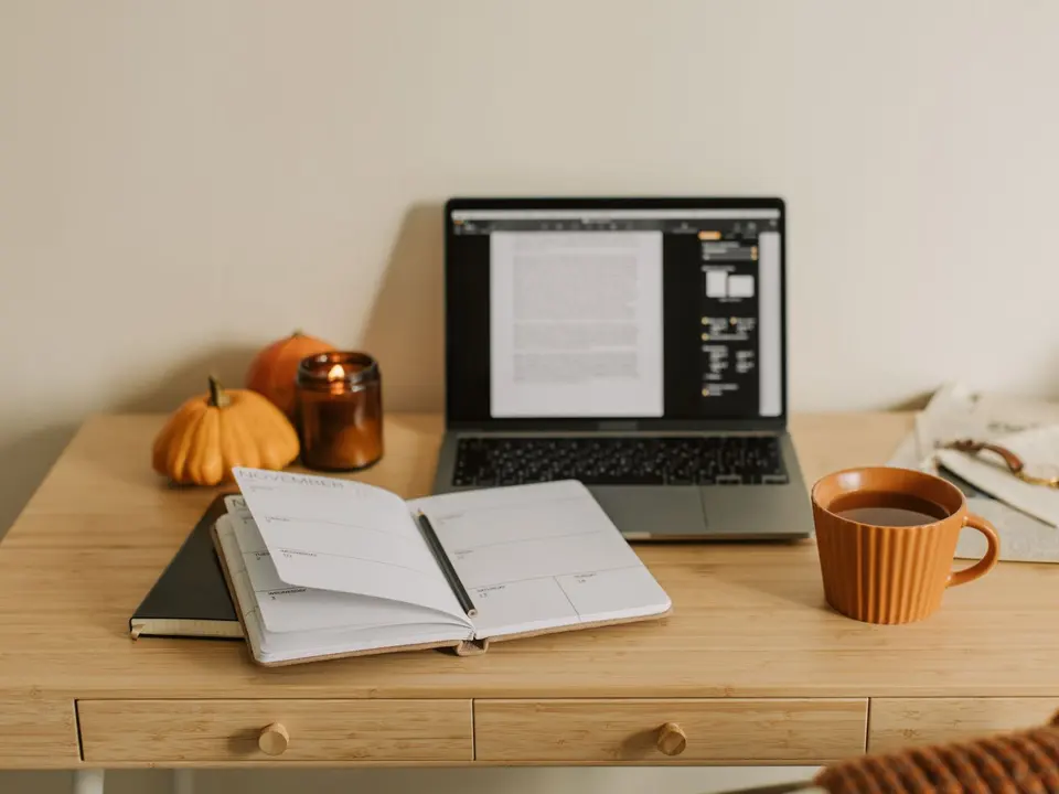 Otvorena bilježnica s bilješkama pored laptopa